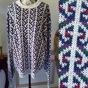 Vintage Multicolor White Oversized Pullover Knit Sweater